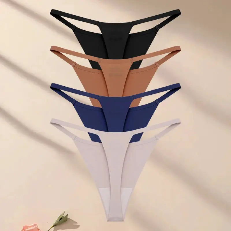 Simples Market 4-piece seamless ultra-thin thong underwear set in black, nude, blue, and white