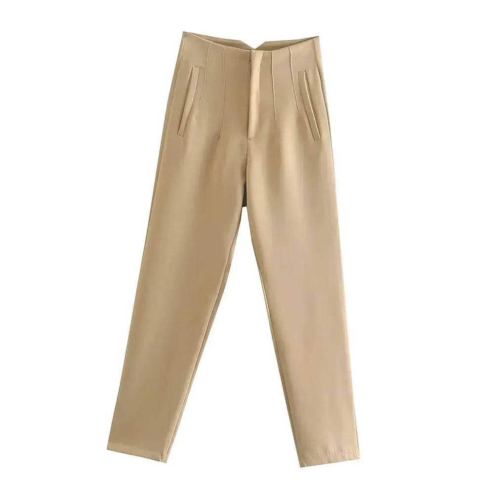 Duoperi Women High Waist Trousers Solid Color Premium Polyester Blend for Comfort and Flattering Fit