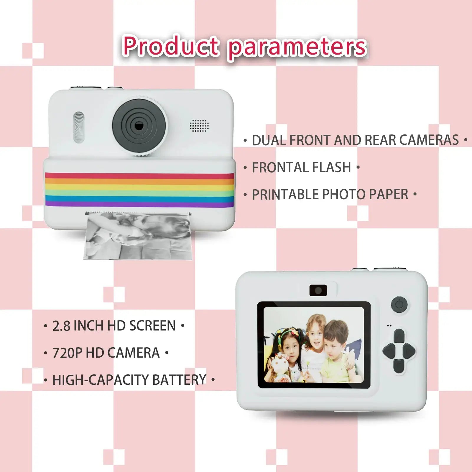 Kids Instant Camera With 32GB Memory Card And Color Pencils Dual Cameras Flashlight Educational Gift For Boys And Girls