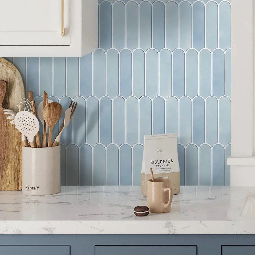 3D fish-scale tile sticker, self-adhesive green-blue backsplash tile, 30x30cm