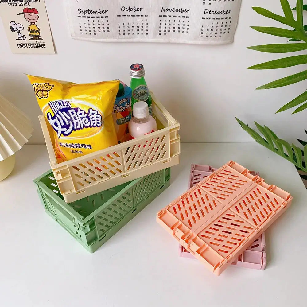 Collapsible Plastic Folding Storage Box Basket Desk Organizer For Home School Office Cosmetic And Accessories