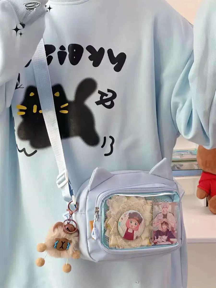 Ita bag by Simples Market, light-blue Y2K Harajuku crossbody with transparent badge display pocket