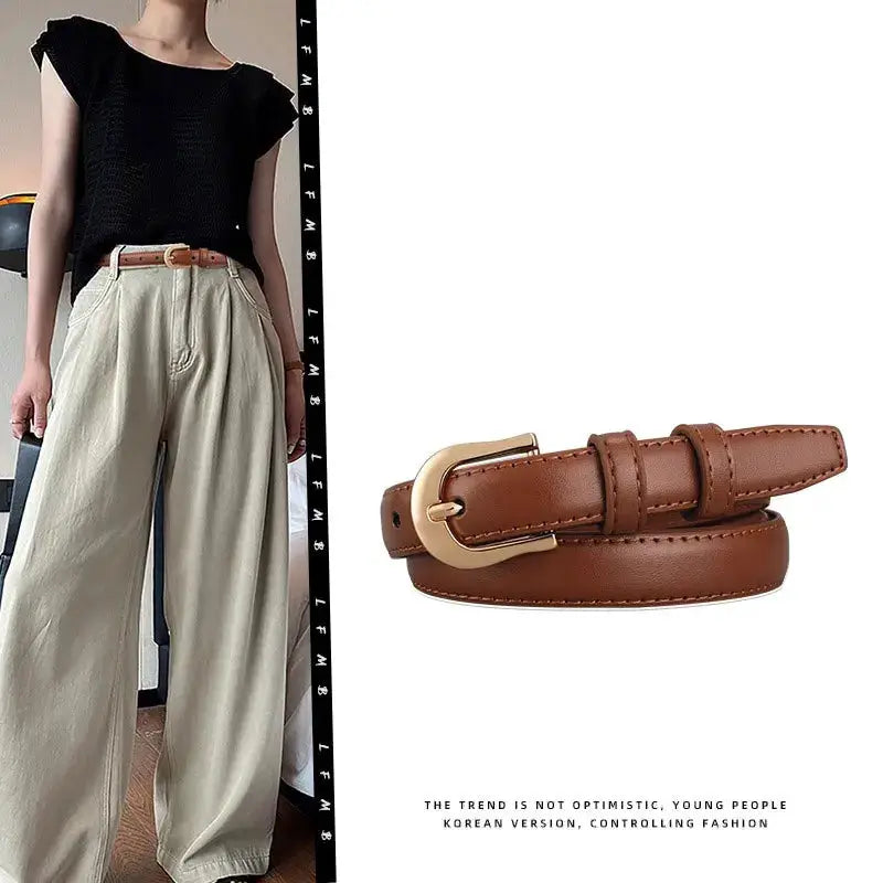 NovaWear Summer Brown PU Leather Belt 2 Cm Wide For Western Pants Versatile Accessory