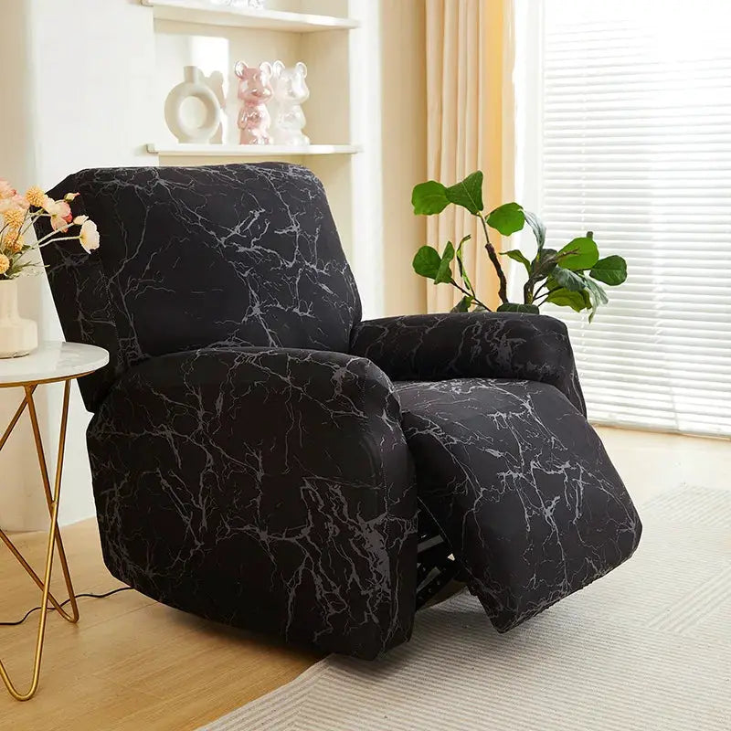 Elastic recliner slipcover by Simples Market in black marble pattern for living room chair