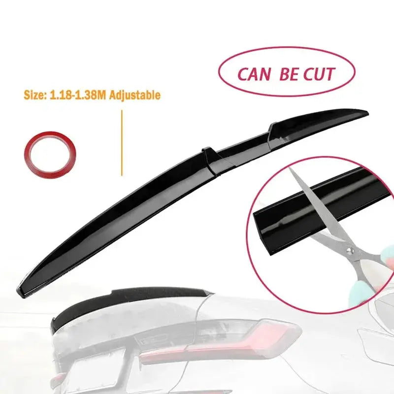 A4 B8 2003-2013 rear trunk spoiler, 3-piece matte black soft plastic, adjustable length 1.18–1.38m, can be cut
