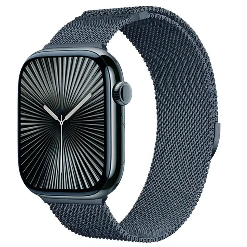 Metal Milanese mesh strap for Apple Watch in dark gunmetal steel