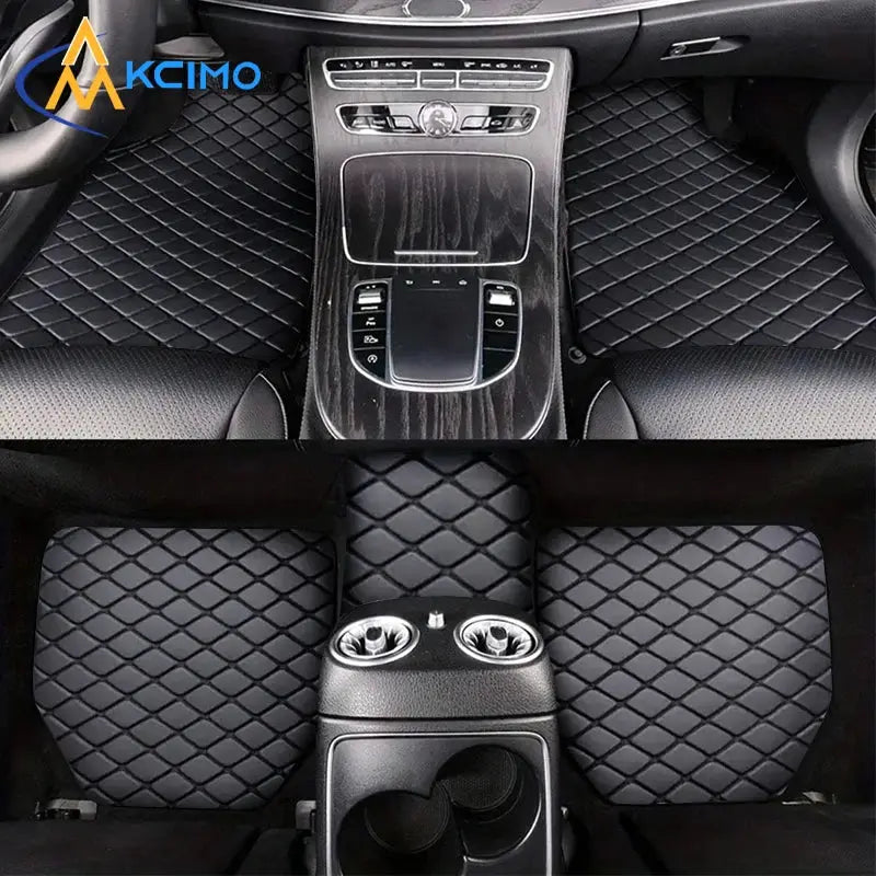 Simples Market universal 5-piece PU leather car floor mats, black waterproof diamond-quilted interior mats for front and rear.