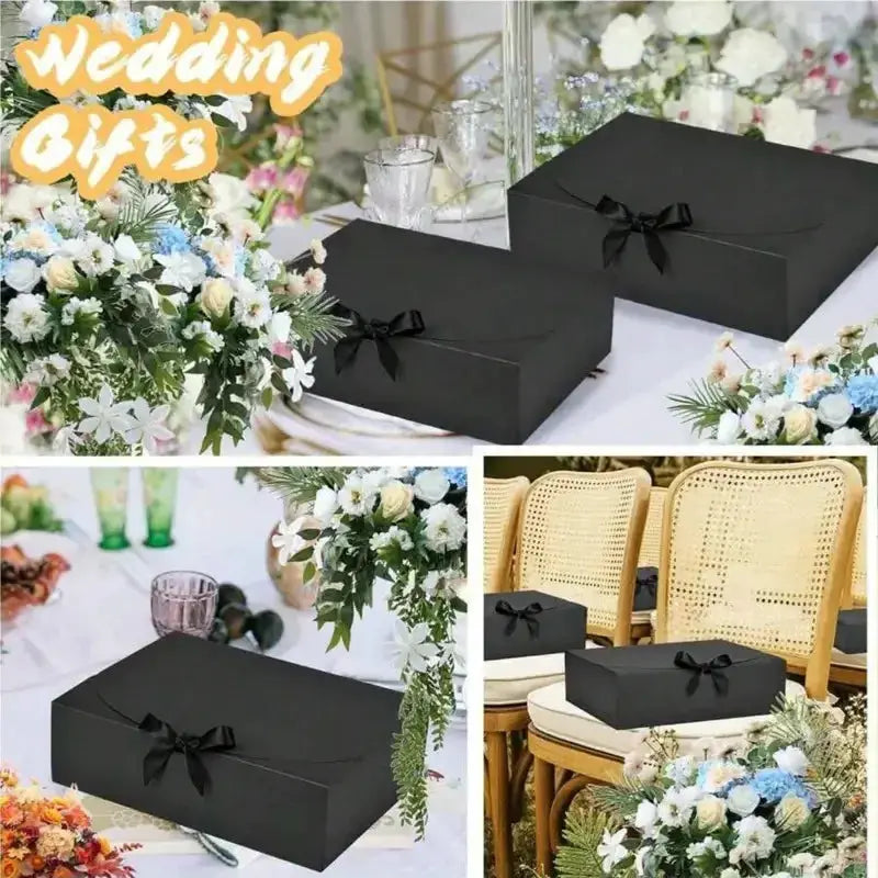 Black gift box with lid and ribbon, Simples Market wedding favors set (5-pack)