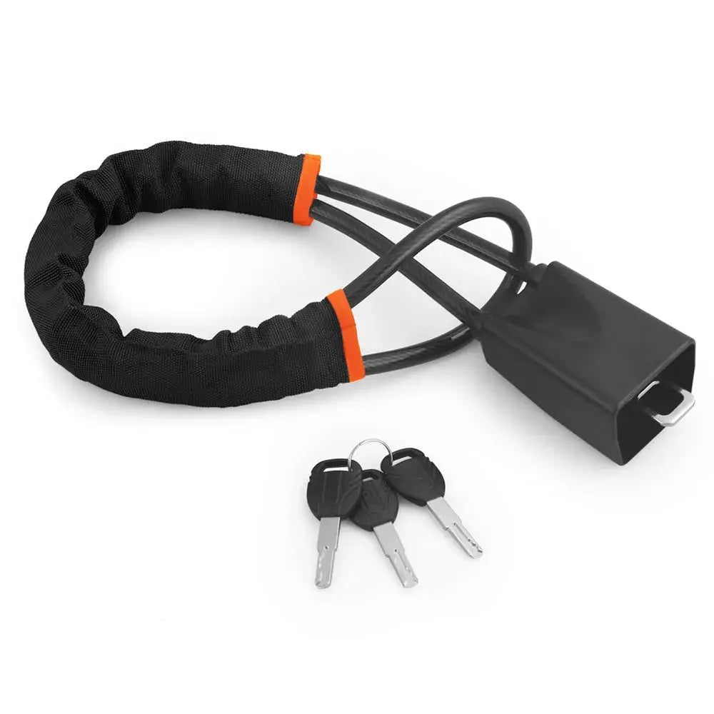 Simples Market car steering wheel lock with seat belt socket, black wrapped steel rope, includes 3 keys