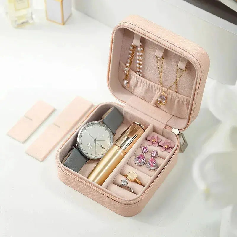 Portable Mini PU Leather Jewelry Box Velvet Lined Travel Case For Rings Earrings Necklaces Organizer