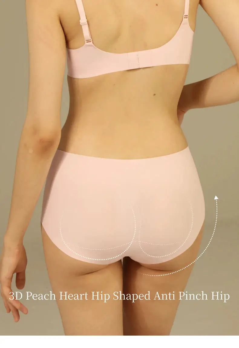 SUJIIN pink seamless cotton panties, back view with hip-shaped full coverage.
