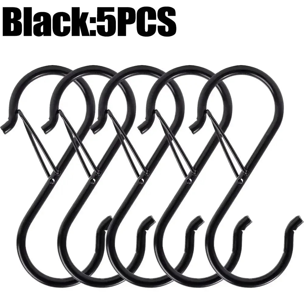 10pcs black stainless steel S-type backpack carabiners with lock for jewelry accessories