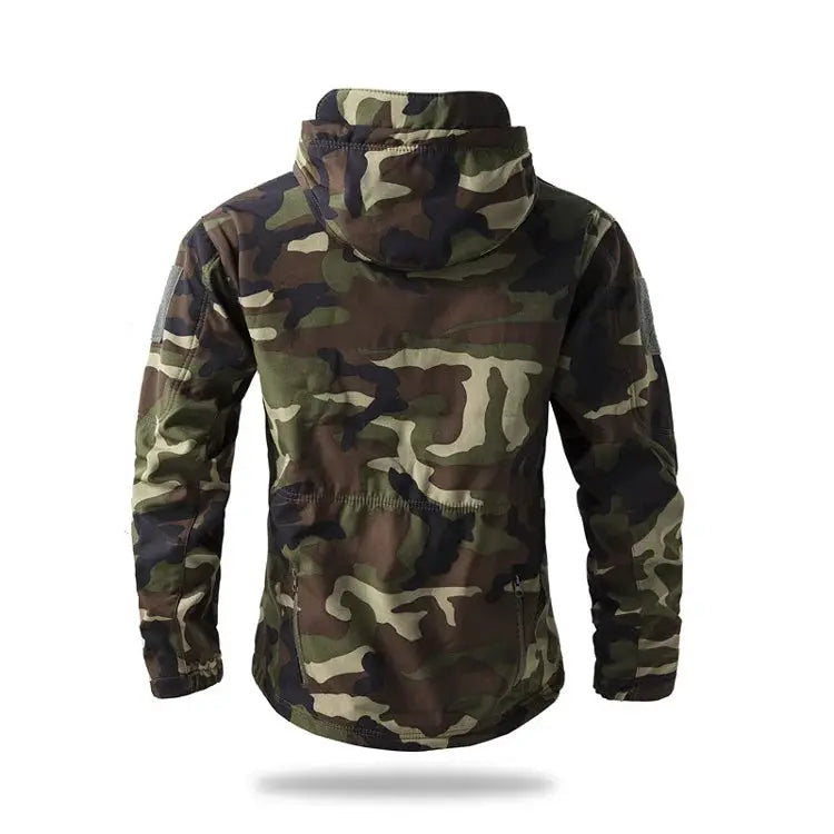 Men's camouflage hooded soft-shell tactical jacket, waterproof for outdoor hunts