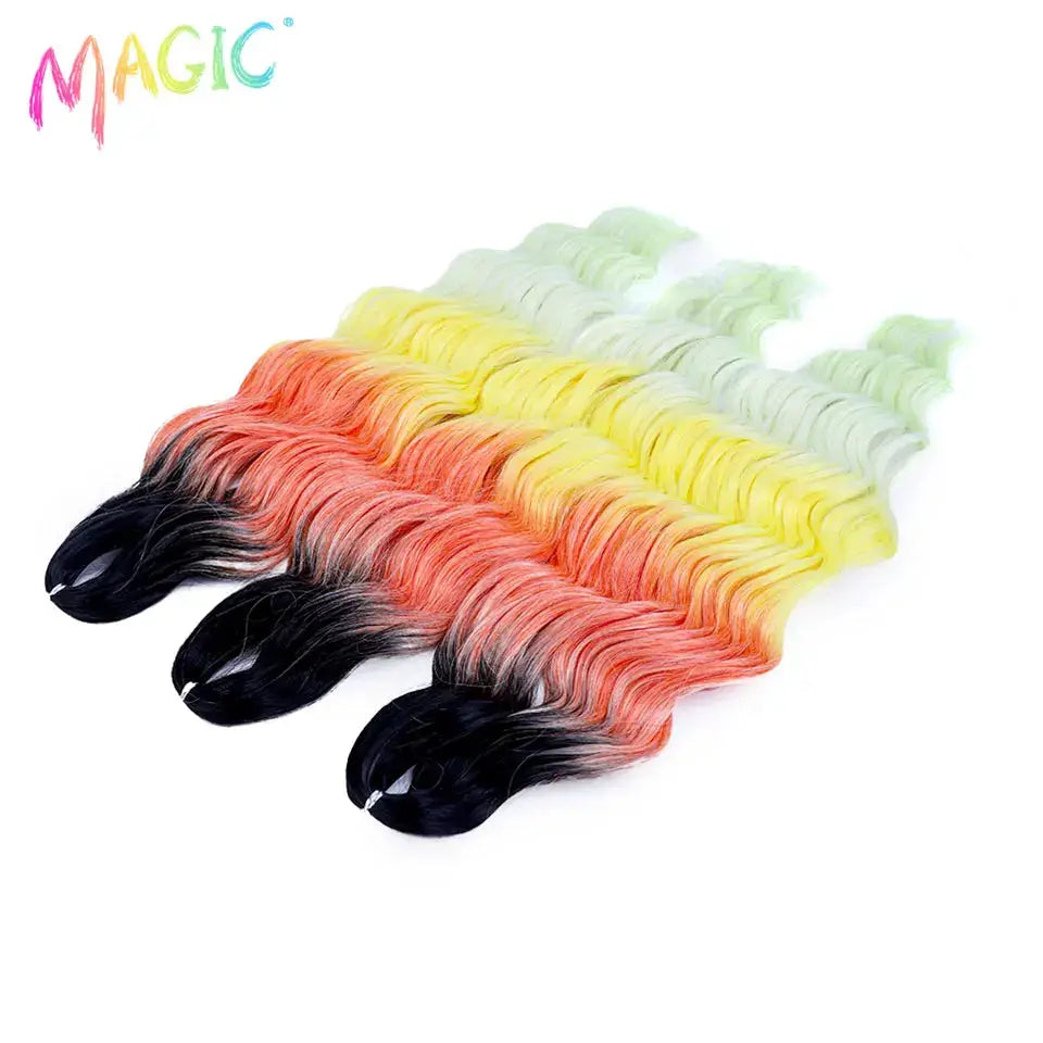 Anna synthetic hair 24in water-wave braiding extensions in multicolor ombre black to mint, 5 bundles