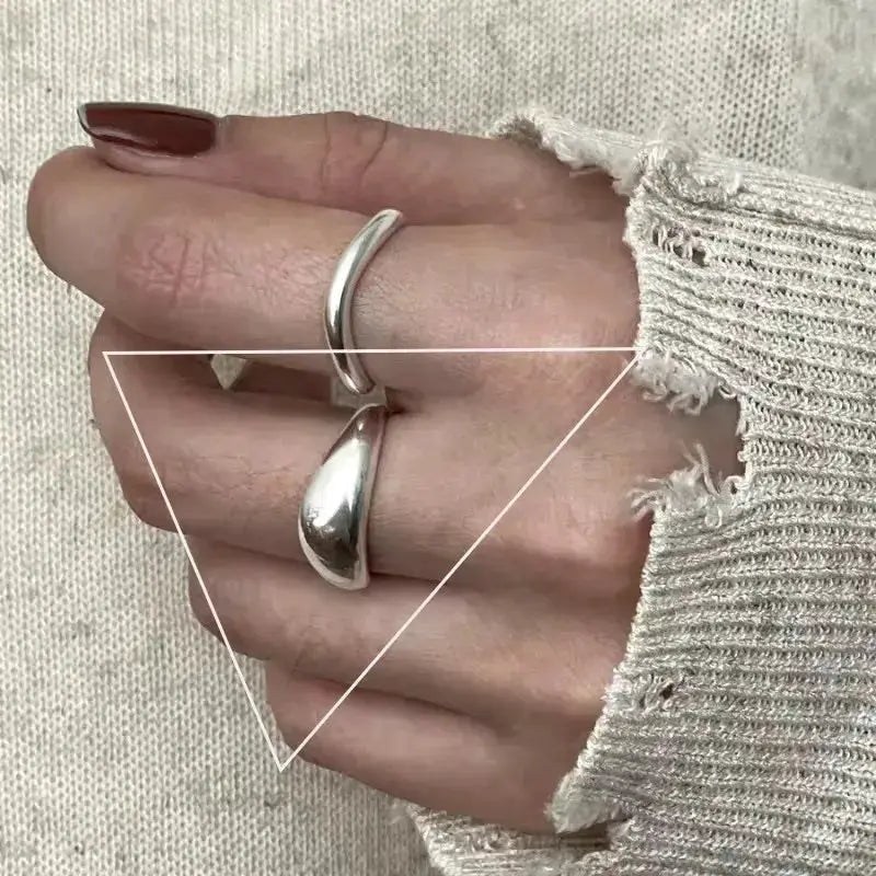 Ventfille 925 Sterling Silver Rings Fashion Hip Hop Vintage Couples Hollow Lines Punk Silver Party Adjustable Jewelry