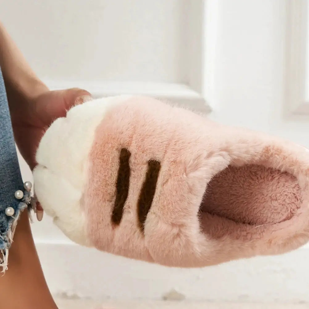 3D Cat Paw Plush Slippers Simples Market pink fluffy slip-on house shoes for men and women with anti-slip sole