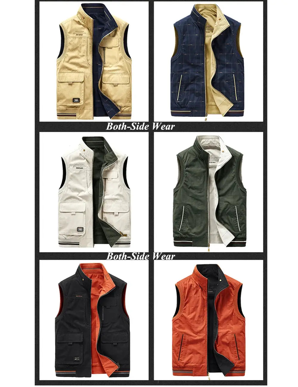 Simples Market men's double-sided cotton vest with multiple pockets; fishing waistcoat, 6 colorways, plus size 8XL