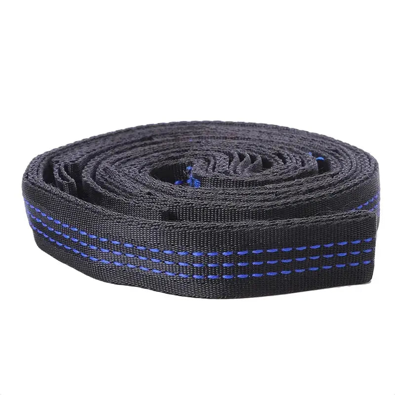 2-pack hammock straps, black polyester with blue stitching, 600lb capacity, 5-ring design