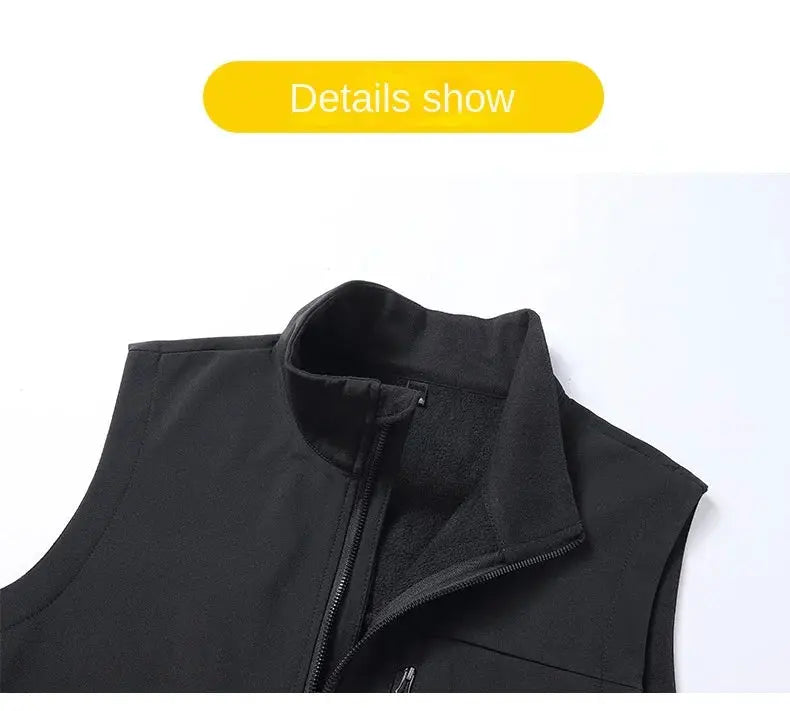 Simples Market men's black sleeveless soft-shell vest with zip closure and plush lining