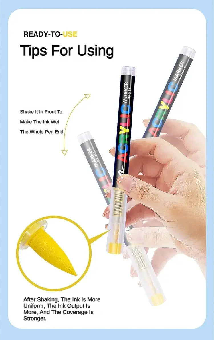 Guangna 16-Color Direct-Liquid Acrylic Paint Pens brush markers for rock painting and ceramic by Simples Market