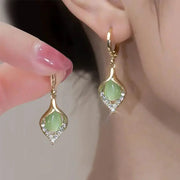 Korean Angel Eye Gold Plated Hoop Earrings With Rhinestones Inlay Tulip Petal Design For Women Party Jewelry