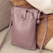 PU leather diagonal crossbody bag in purple, compact mini phone-wallet with double-layer buckle