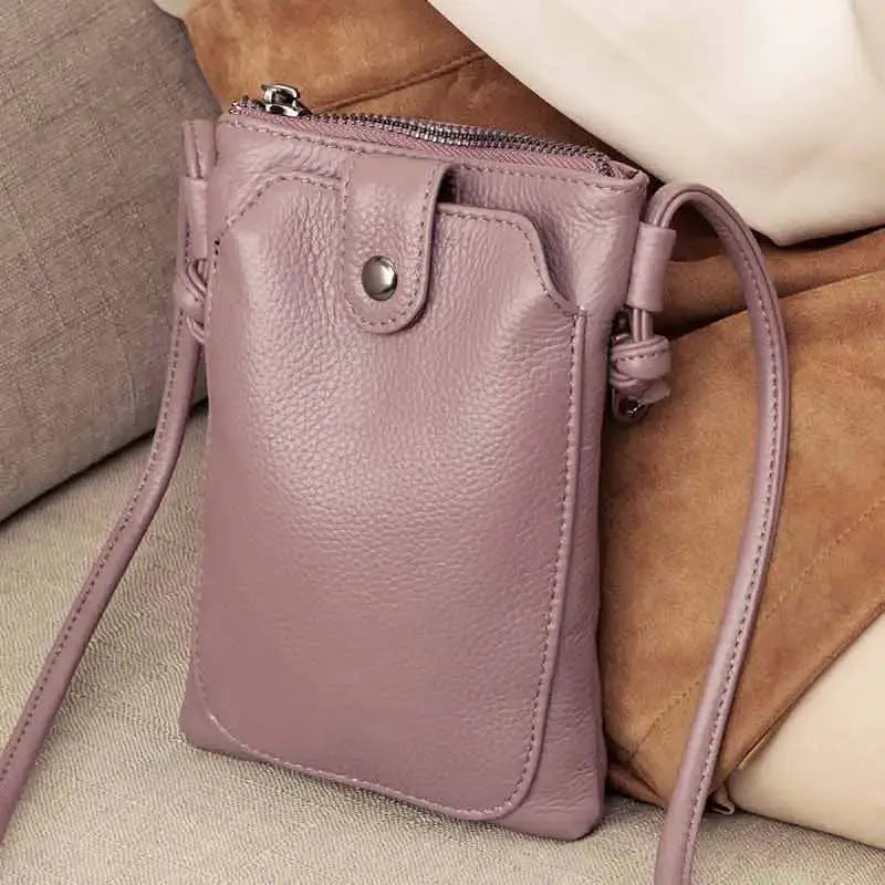 PU leather diagonal crossbody bag in purple, compact mini phone-wallet with double-layer buckle