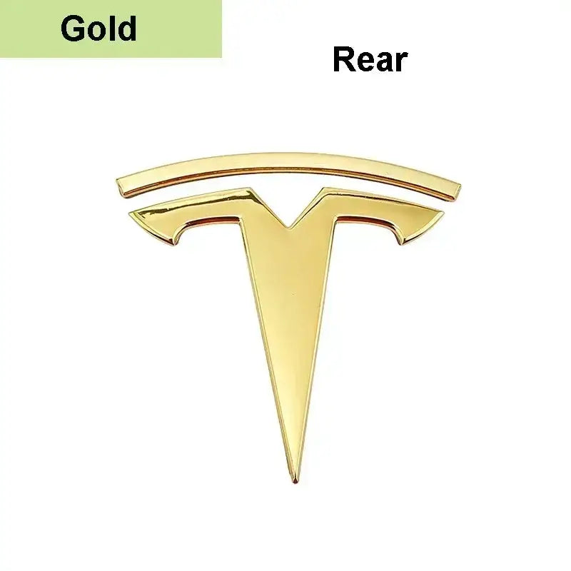 Gold Tesla-style logo emblem, zinc alloy front hood or rear trunk badge for Model 3/Y by Simples Market