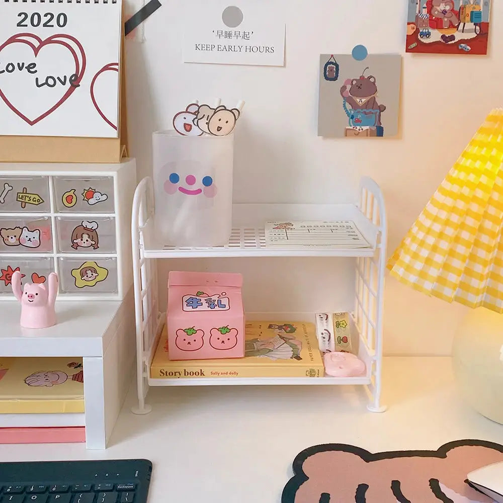 Desktop Stationery Rack and Makeup Organizer Combines Multi Function Plastic Desk Shelf Storage for Office Dorm Vanity