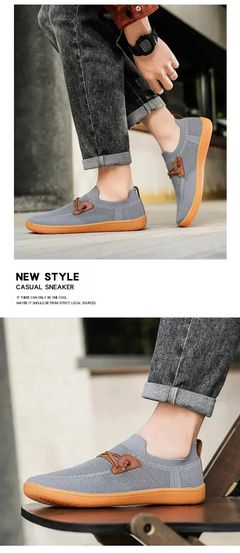 Simples Market wide-version barefoot shoes, grey knit upper with orange sole, casual minimalist sneakers
