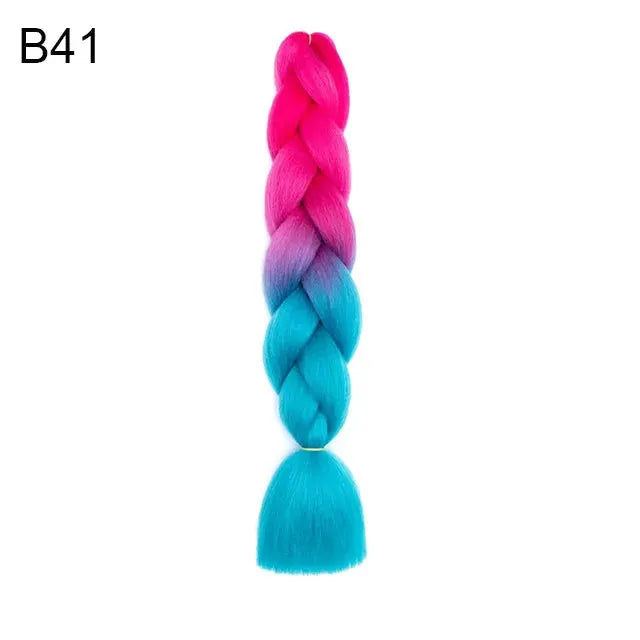24-inch synthetic yaki braids hair ombre braid extension in pink-to-blue gradient