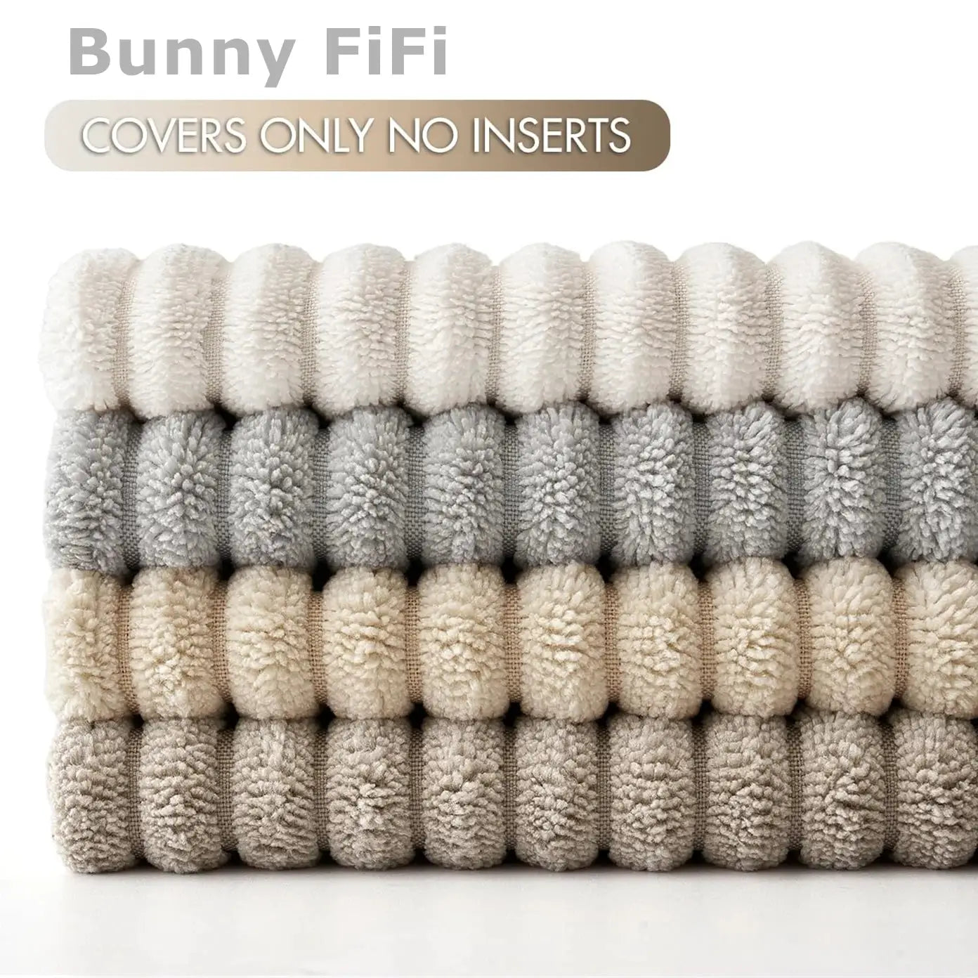 Corduroy striped cushion covers in cream, gray and beige tones for living room sofa decor