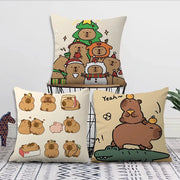 Capybara cartoon pillow case set by Simples Market; beige square cushions with cute capybara designs (4-pack)