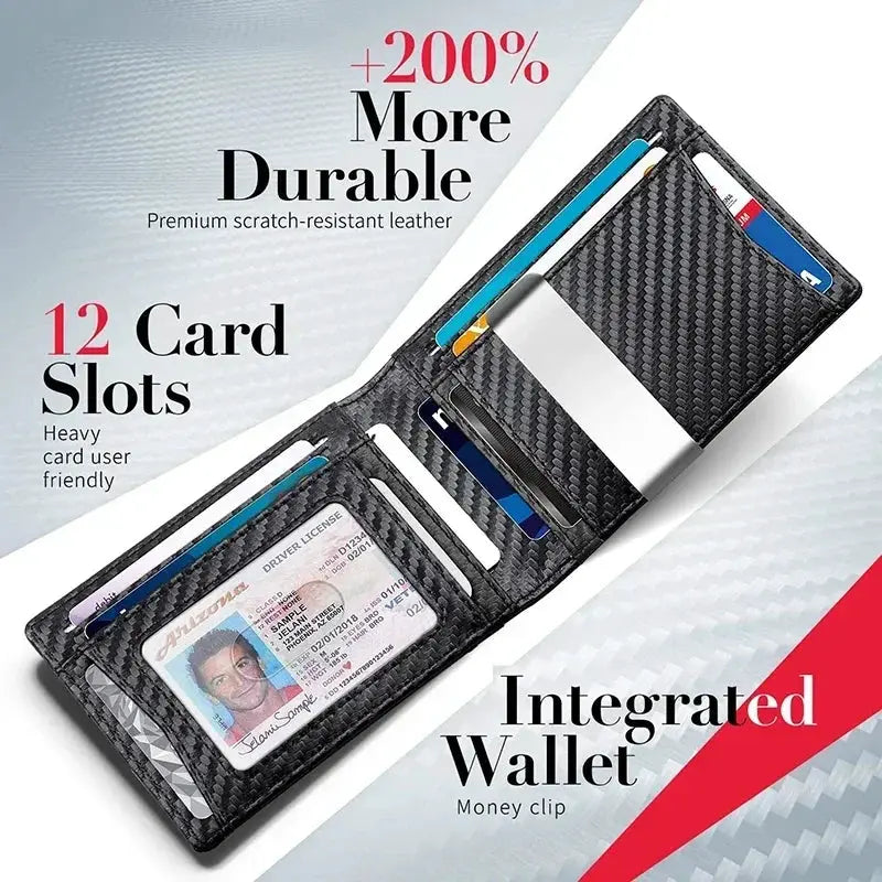 RFID carbon fiber men's wallet with 12 card slots and money clip by Simples Market