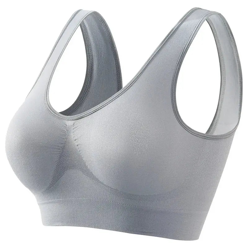 Simples Market women’s wide-strap seamless wireless sports bra bralette in light gray knit fabric, no pads