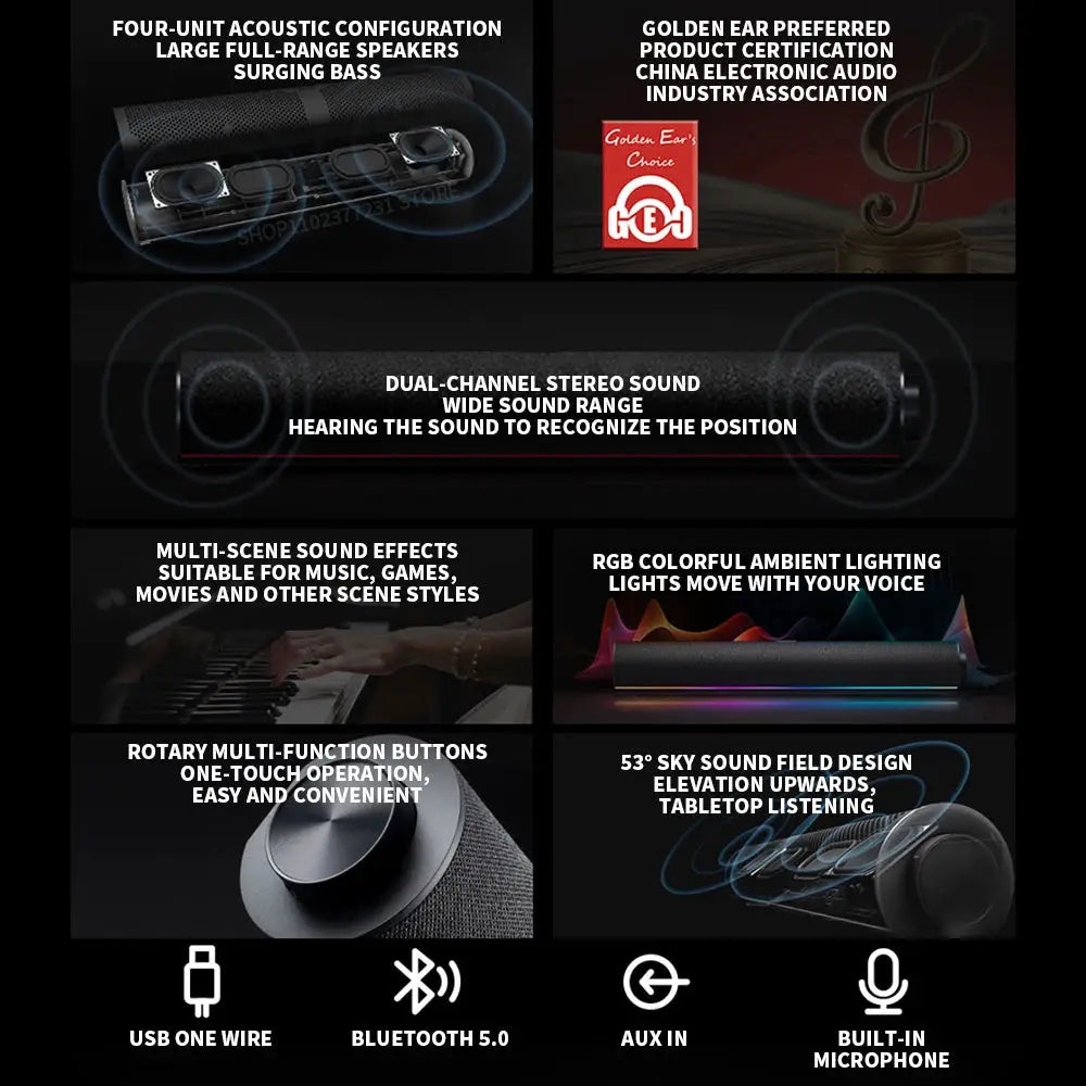 Xiaomi Redmi computer speaker, black, four-unit dual-channel stereo with RGB ambient lighting