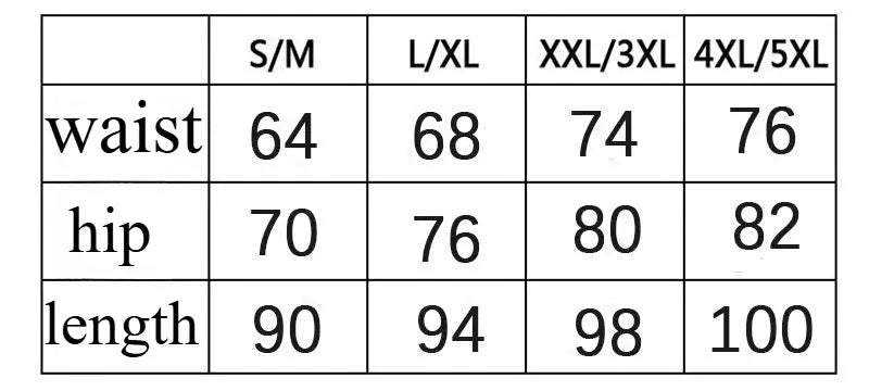 Leggings size chart by Simples Market for denim printed leggings; waist 64–76, hip 70–82, length 90–100 S/M–4XL/5XL