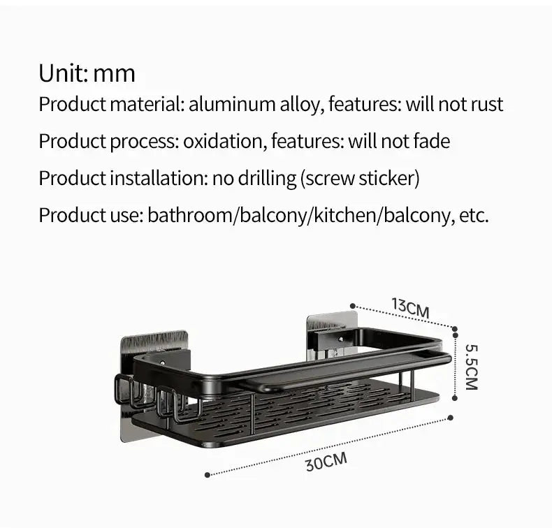 Multi-functional kitchen shelf and drying rack by Simples Market, mop storage, no-drill wall mount, black aluminum