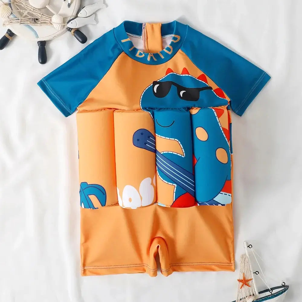 Childrens Buoyancy Swimwear One Piece Rash Guard With Cartoon Print Floating Bathing Suit For Boys And Girls Ages 0 To 6