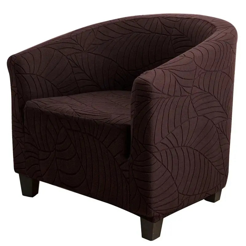 Elastic club chair slipcover in burgundy with a leaf jacquard pattern for a single-arm chair