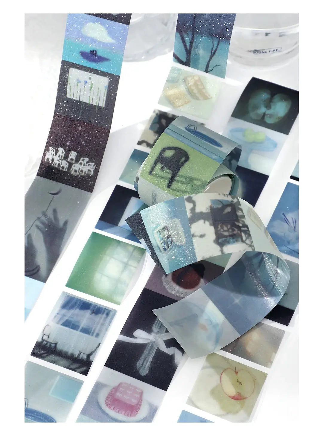 Decorative PET tape roll, 2m length, with beautiful scenery collage squares by Simples Market for scrapbooking