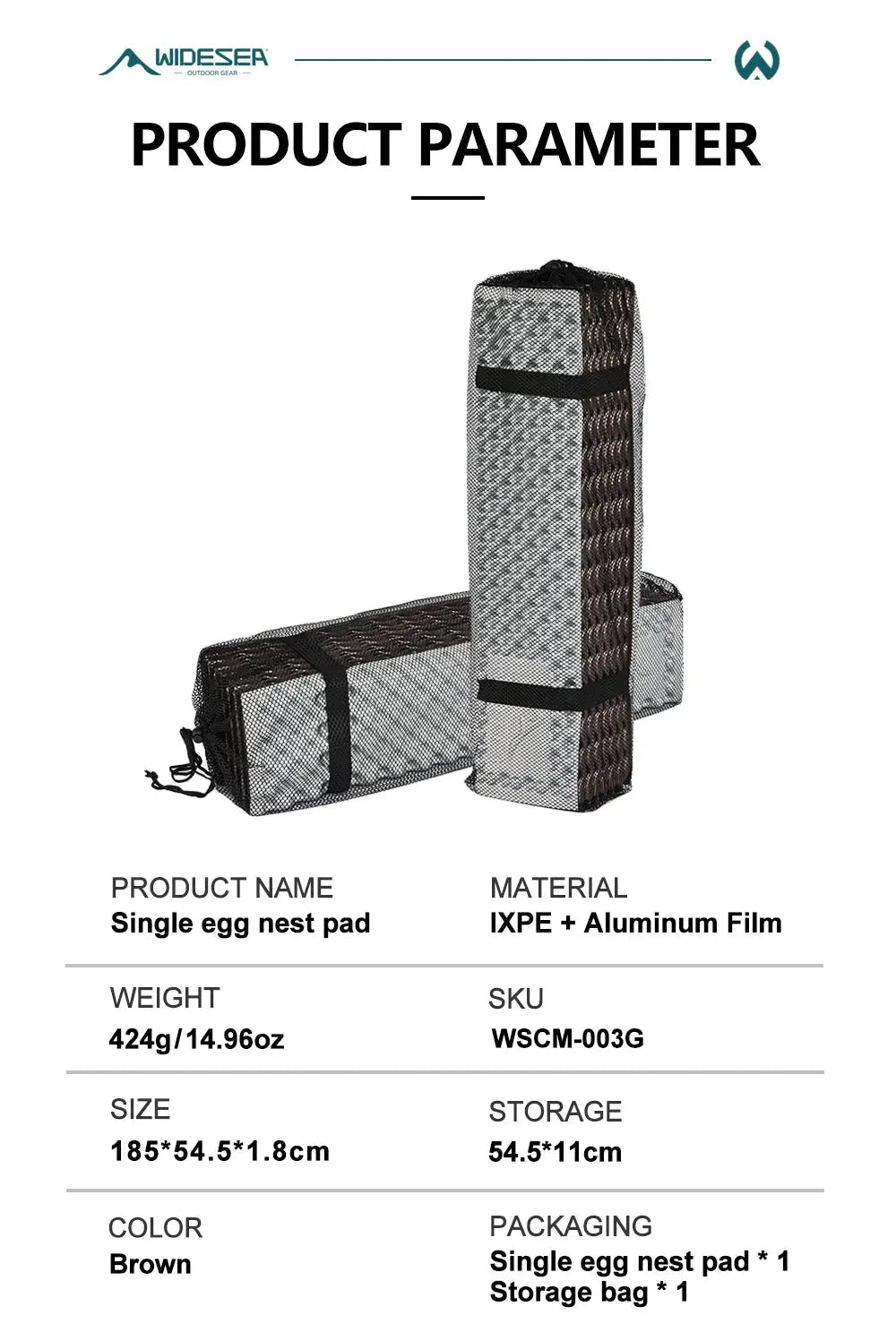 Single egg nest pad by Simples Market, brown IXPE + aluminum film camping mat with storage bag