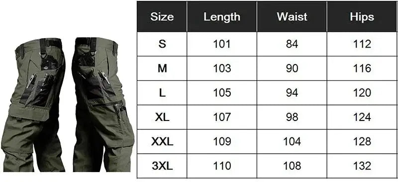 Simples Market men's multi-pocket waterproof cargo pants, straight-leg olive green for outdoor hiking.