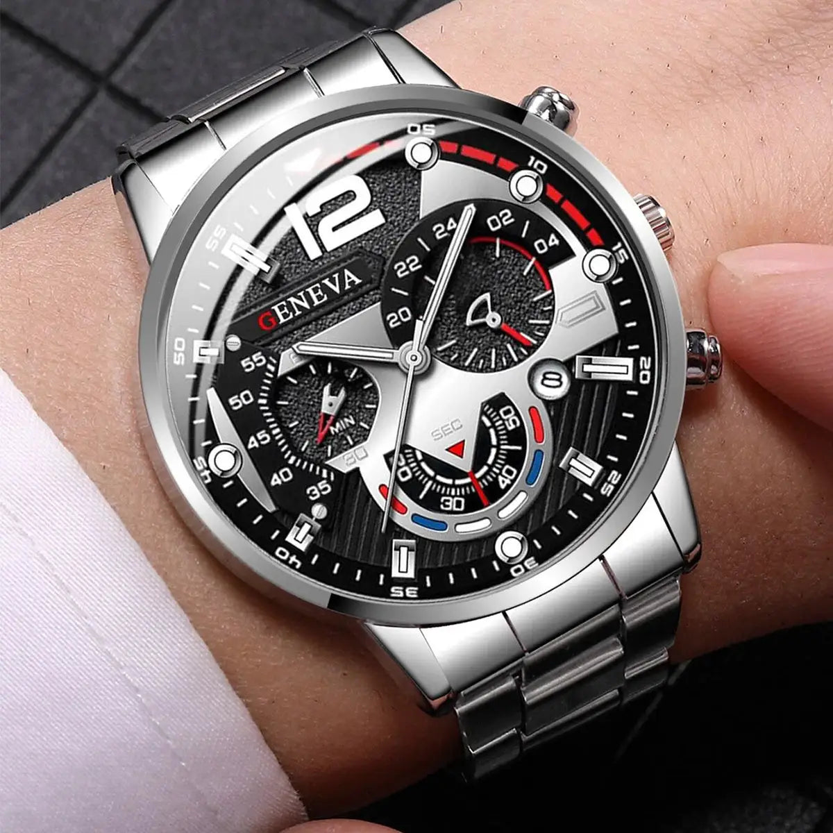 Fashion Men's Stainless Steel Band Analog Quartz Wristwatch With Calendar Minimalist Dial For Casual Wear