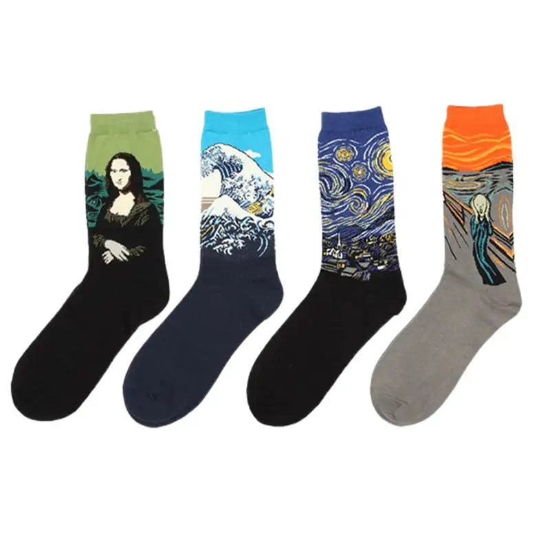 Van Gogh Mural Inspired Retro Men Socks 1 Pair Autumn Winter World Famous Oil Painting Series Funny Socks