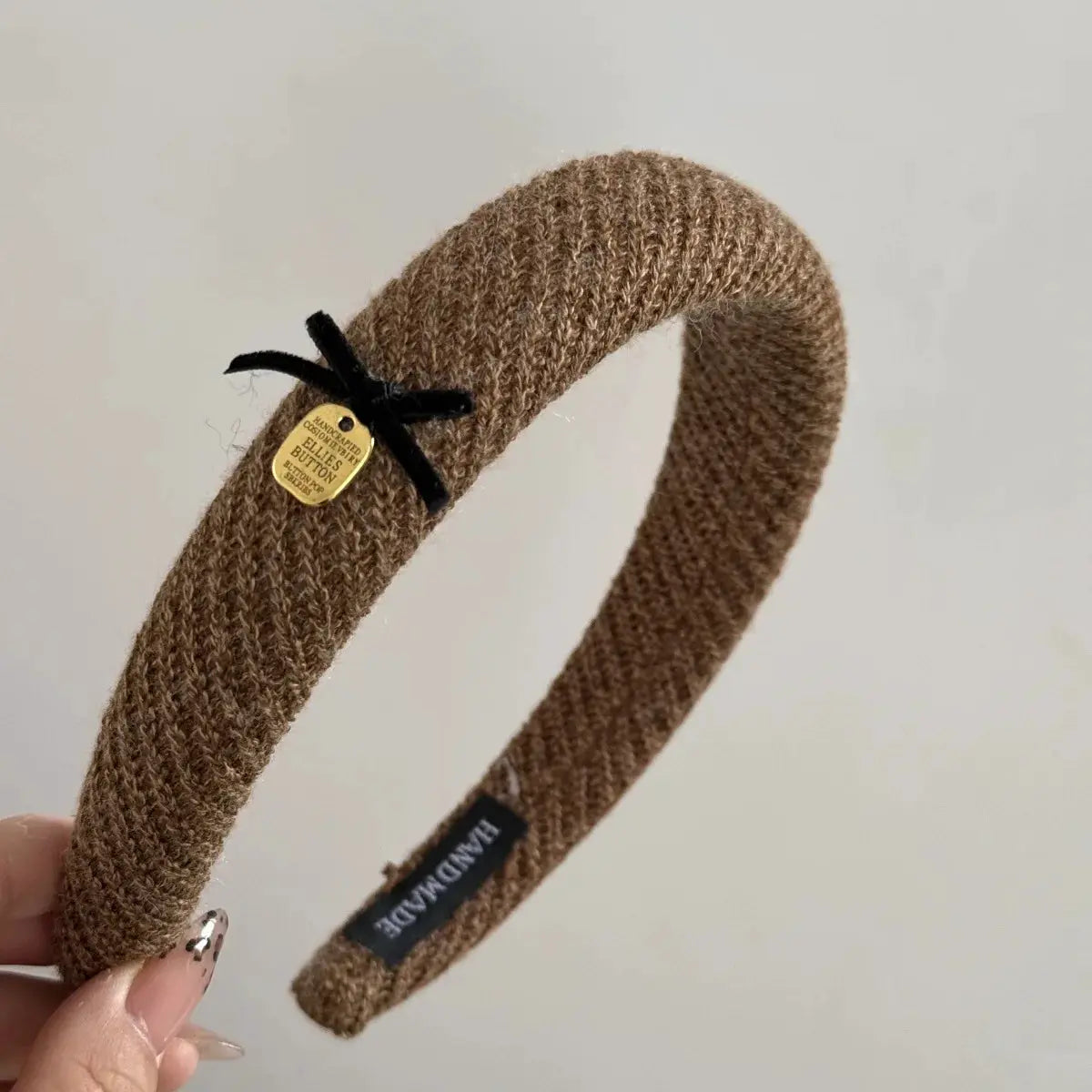 Gentle Brown Fabric Headband With Bow Featuring High Cranial Top And Cashmere Comfort For Daily Wear