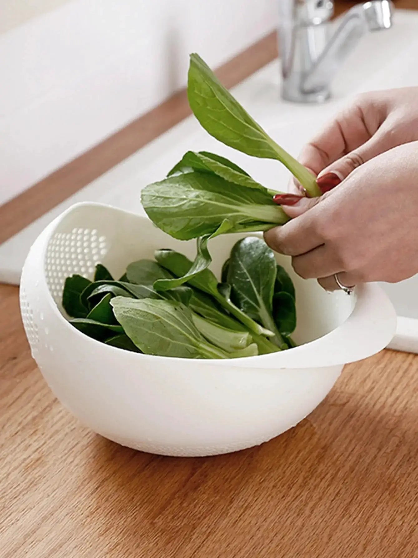 Three In One Colander Rice Bowl Drain Basket With Handle For Fruit Vegetables Washing Kitchen Organizer
