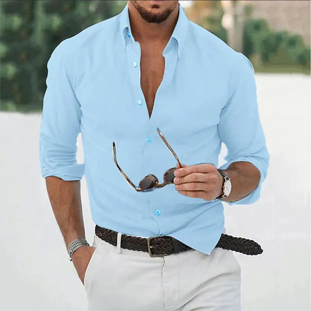 New Cotton Linen Shirts Men's Tops Causal Loose Solid Color Long Sleeves Lapel Men's Autumn Casual Wear Streetwear