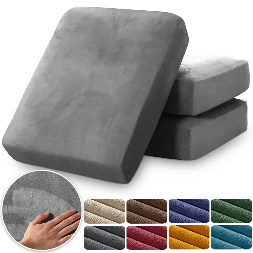Soft velvet sofa slipcover set for chaise lounge, gray, elastic