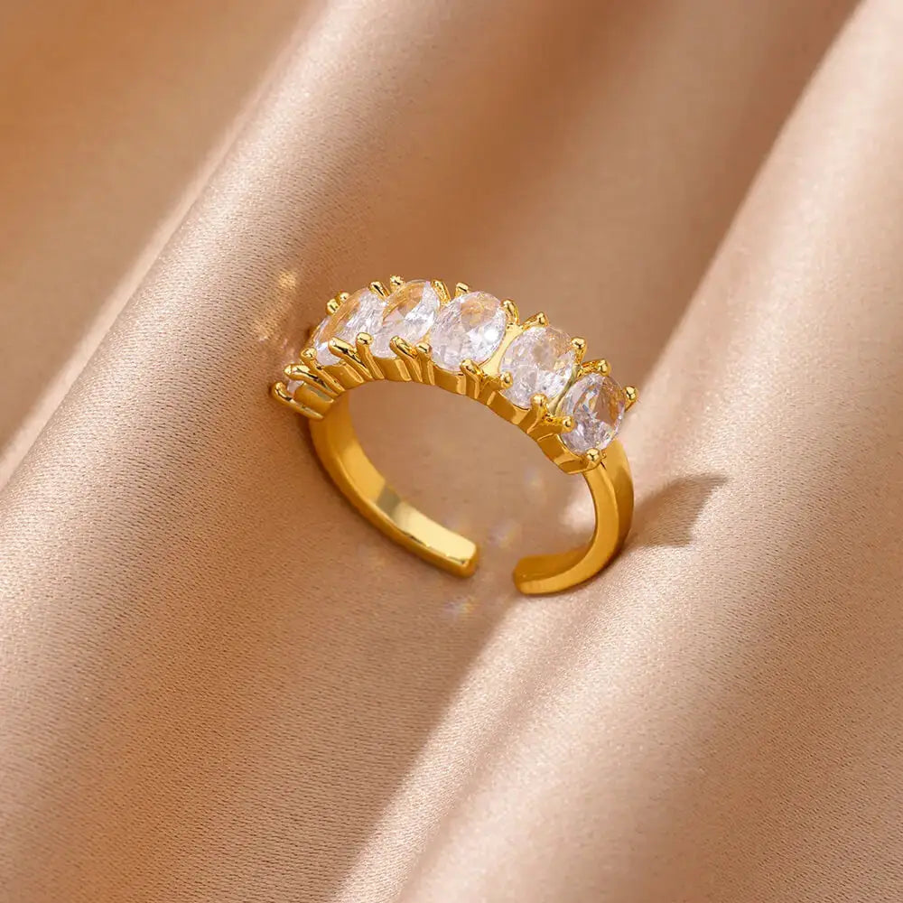 Zircon Geometric Heart Ring For Women Stainless Steel With 18K Gold Plating Luxury Aesthetic Jewelry Gift